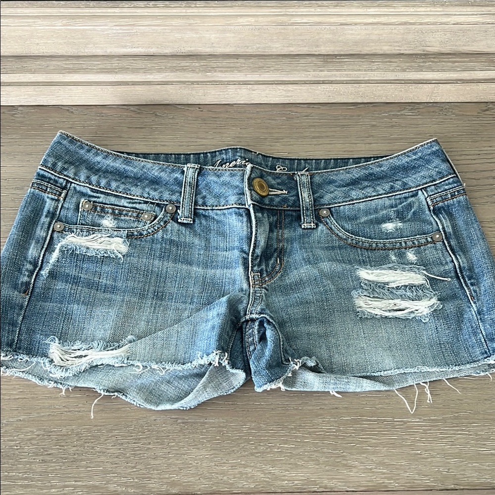 American Eagle Outfitters Blue Distressed Jean Shorts